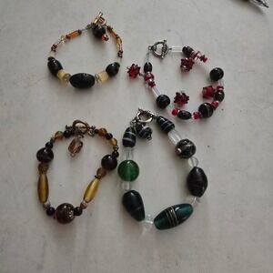 Artisan Lampwork Glass Bead Bracelet Lot 4pc Ladybug Earth Tones Green Black